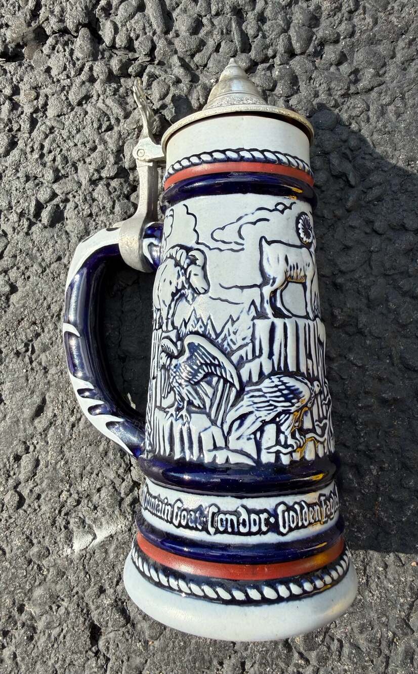 Vintage 1976 Avon Rocky Mountain Wildlife Ceramic Lidded Beer Stein by Ceramarte